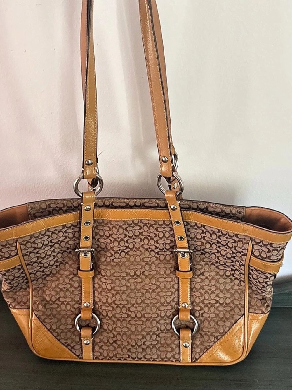 COACH Gallery Signature Jacquard Tote in Brown & Tan